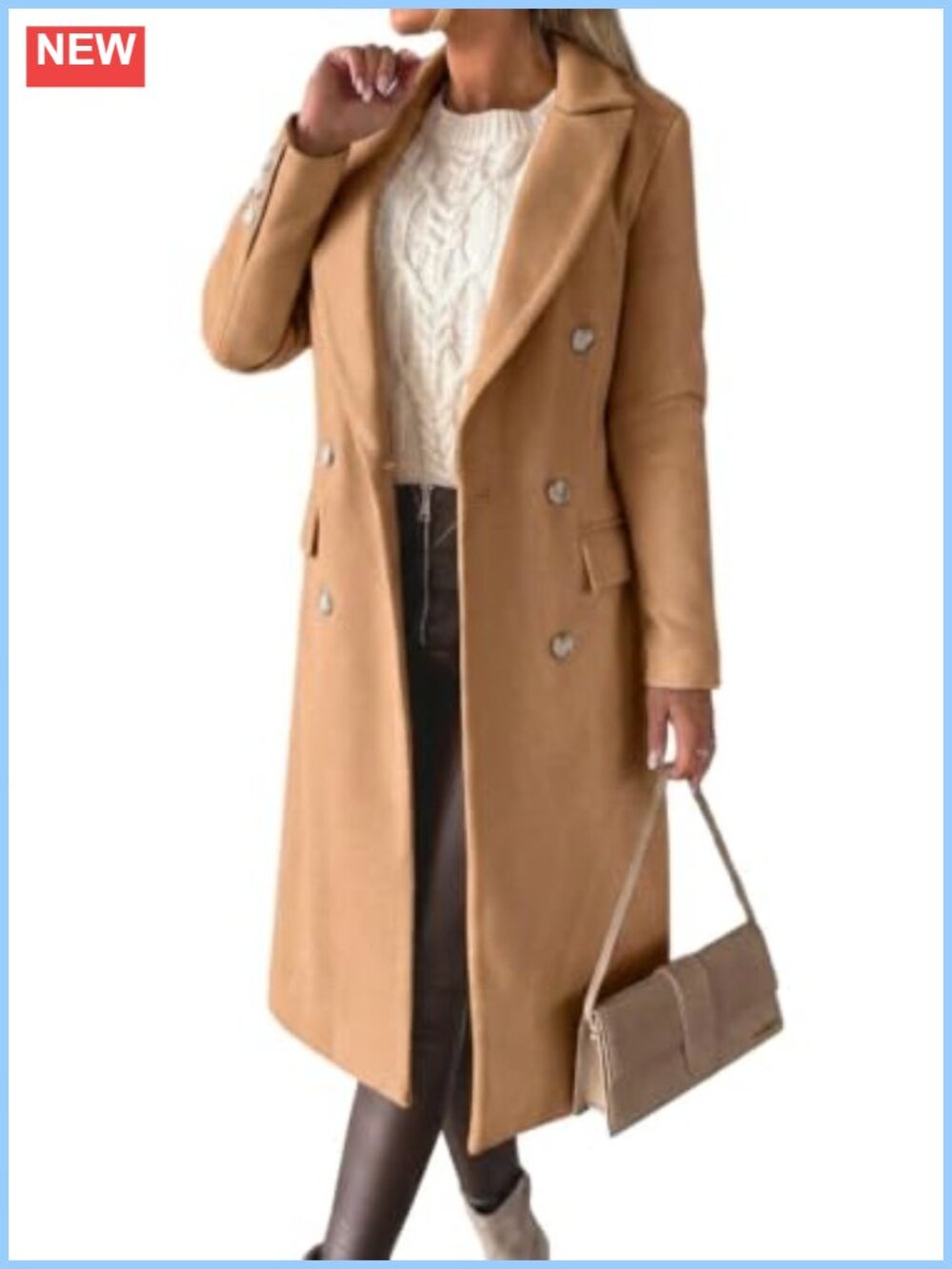 Womens Long Wool Coat Double Breasted Trench Peacoat Winter